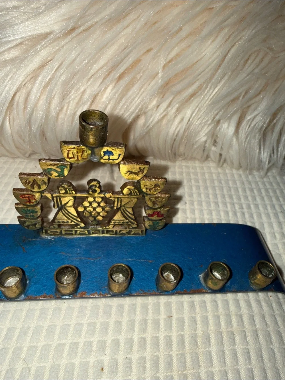 Blue and Gold vintage Hanukkah Menorah Decorative Holiday Menorah